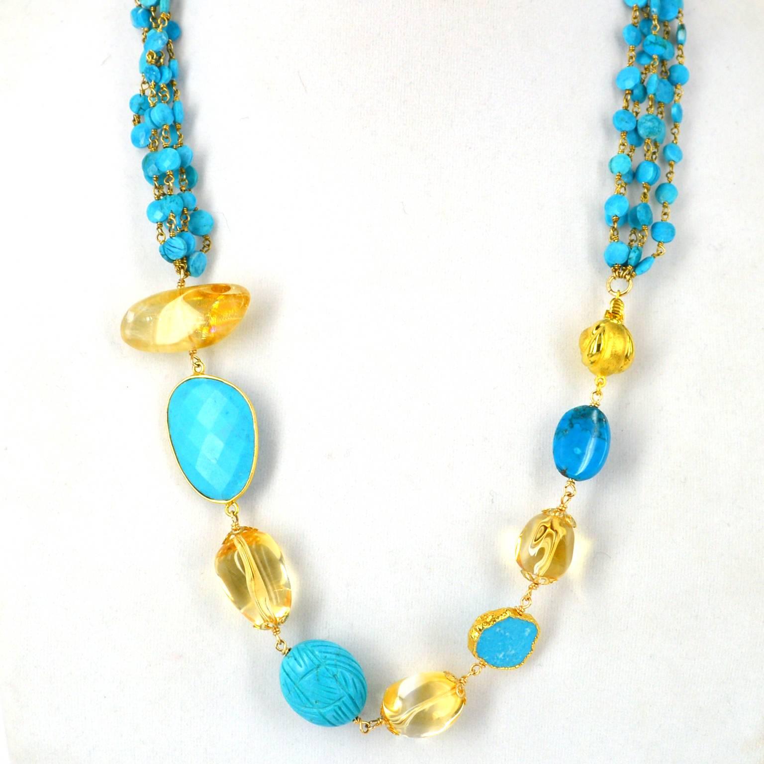 Versatile Turquoise Citrine Gold Necklace In New Condition In Sydney, AU