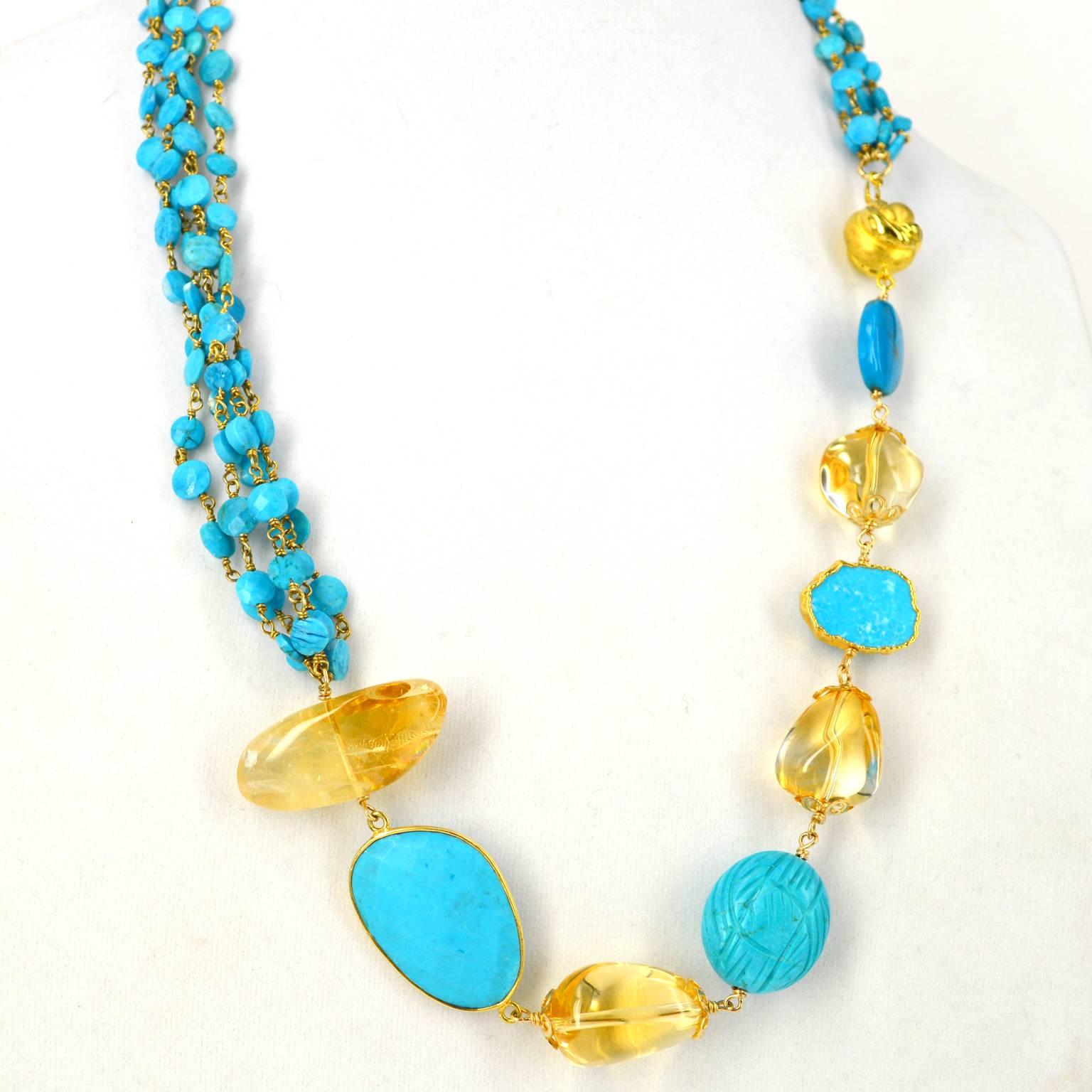 Women's Versatile Turquoise Citrine Gold Necklace