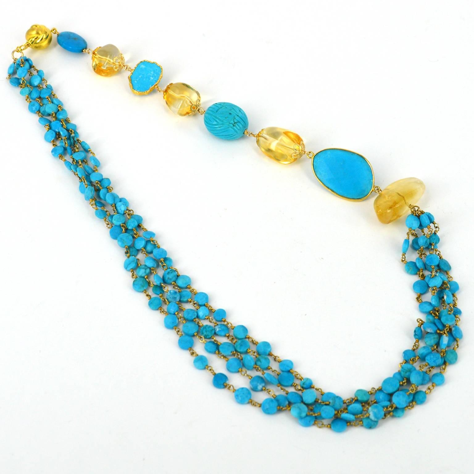 Versatile Turquoise Citrine Gold Necklace 1