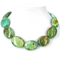 Large Green Natural Chinese Turquoise Nugget Silver Necklace