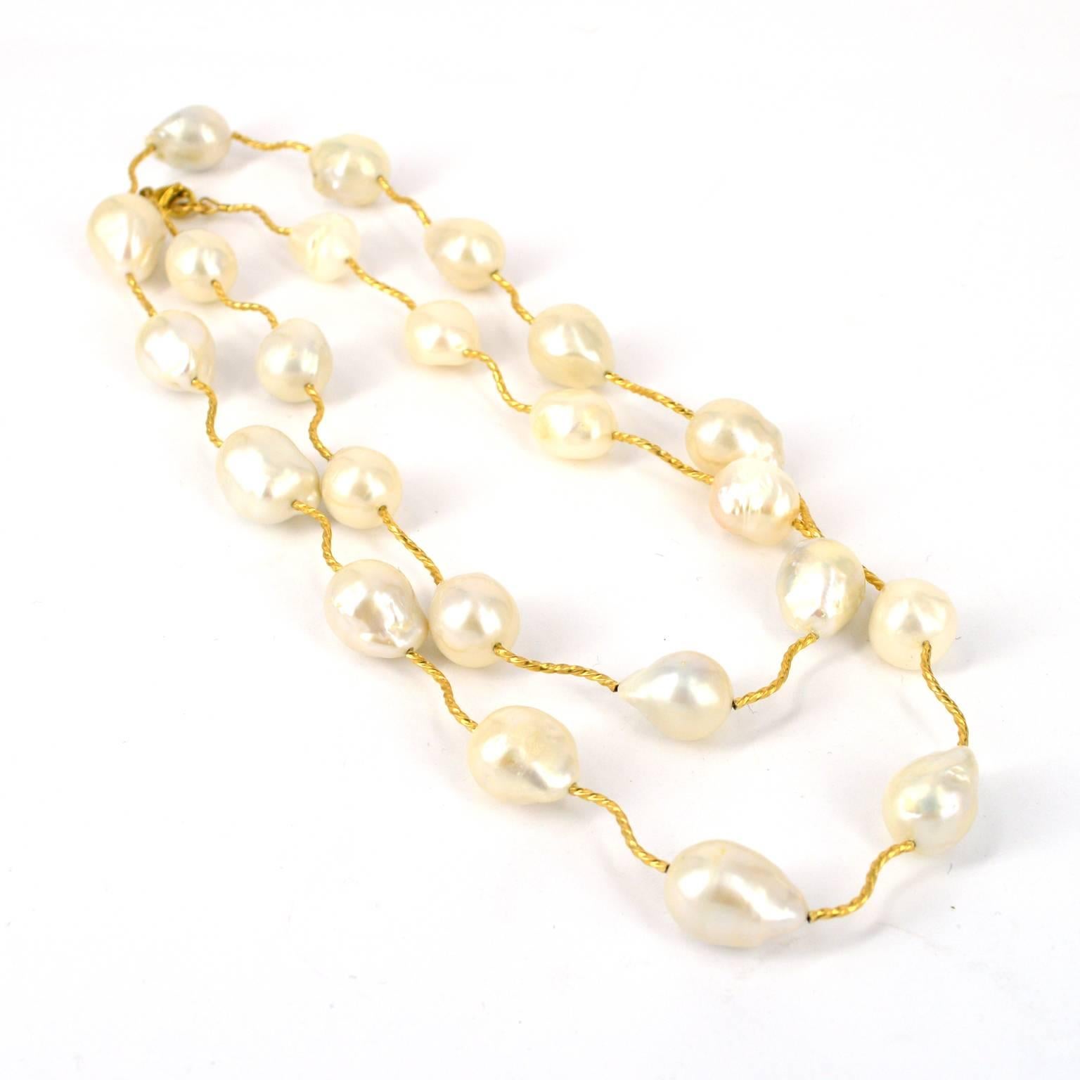 90cm long necklace with Baroque Fresh Water Pearls and 14k gold filled twist tubes. 
Can be worn single or doubled.

Custom modification available on request

