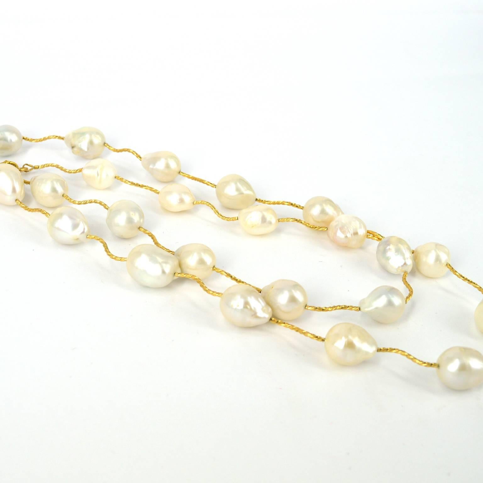 Decadent Jewels Baroque Fresh Water Pearl Gold Tube Necklace In New Condition In Sydney, AU