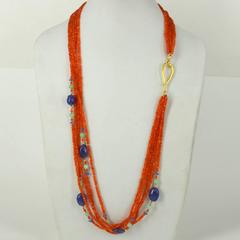 Tanzanite Chrysophrase Carnelian Gold Necklace