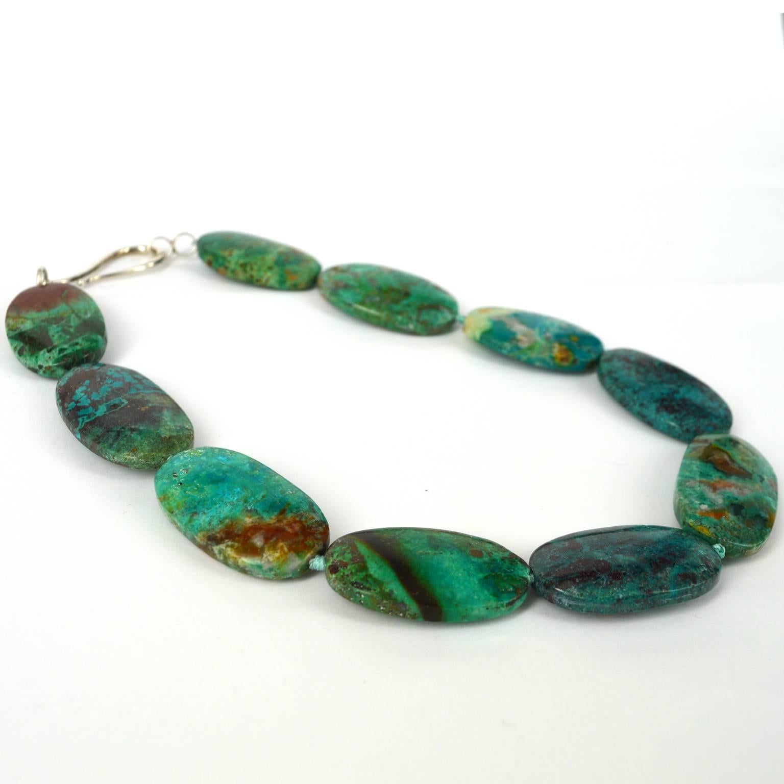 Women's Decadent Jewels Natural Large Chrysocolla Silver Necklace For Sale