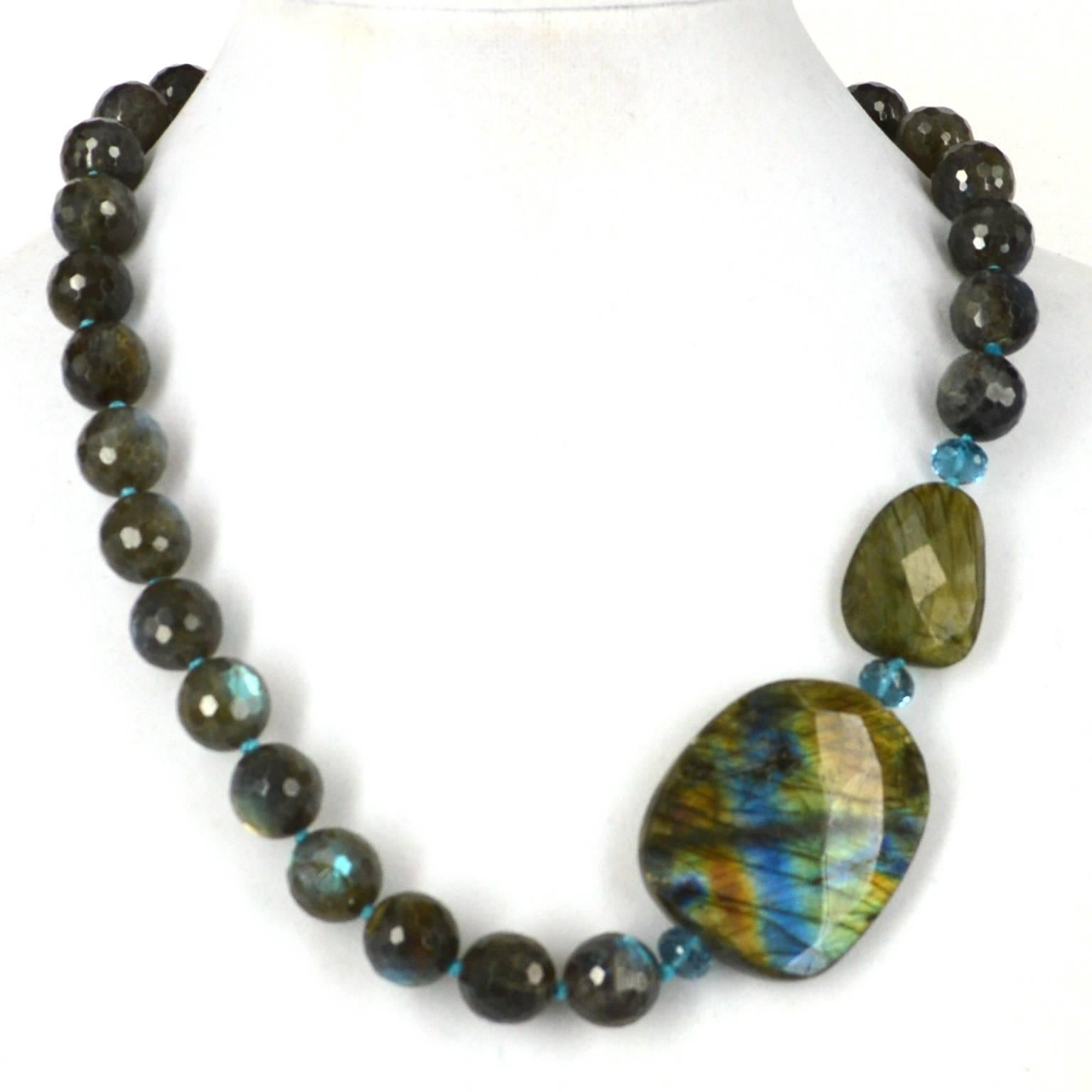 Modern Blue Labradorite London Blue Topaz Silver Necklace For Sale