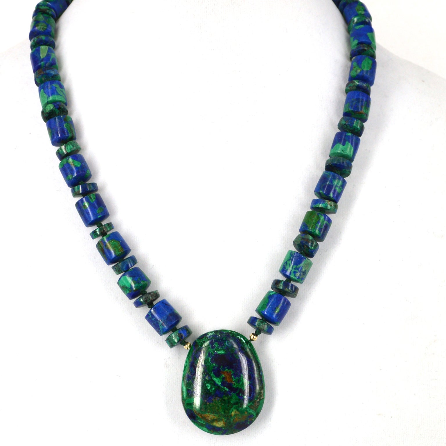 Azurite malachite chrysocolla beaded statement necklace Blue lapis lazuli gemstone huge big bold necklace