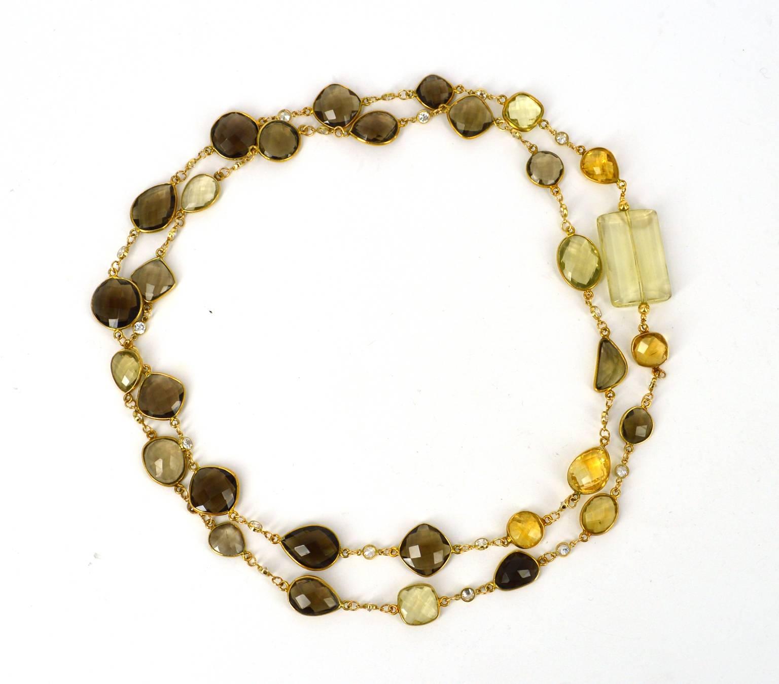 Smokey Citrine and Lemon Quartz Chain Necklace In New Condition In Sydney, AU