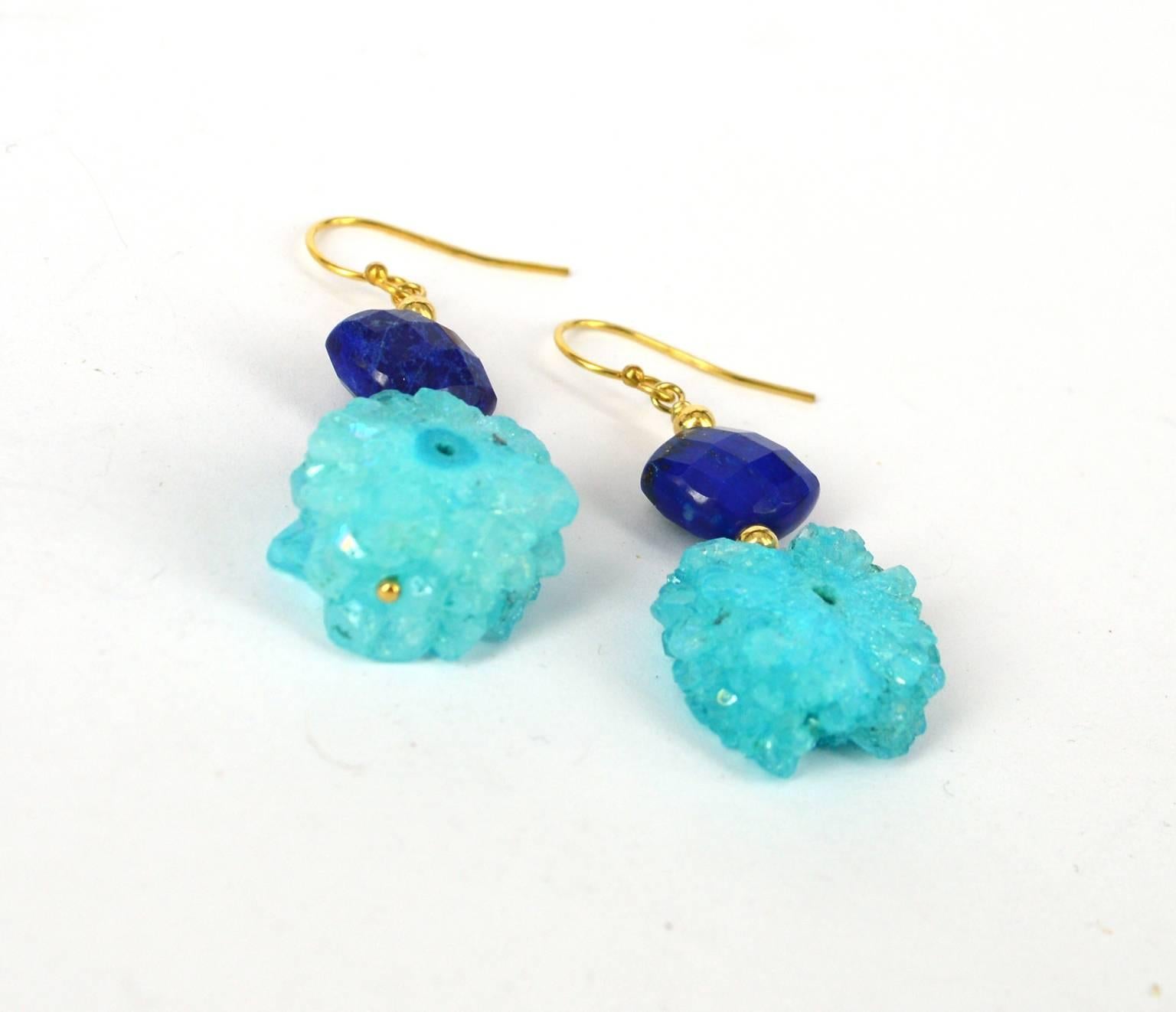 Lapis and Druzy Quartz Earrings In New Condition In Sydney, AU