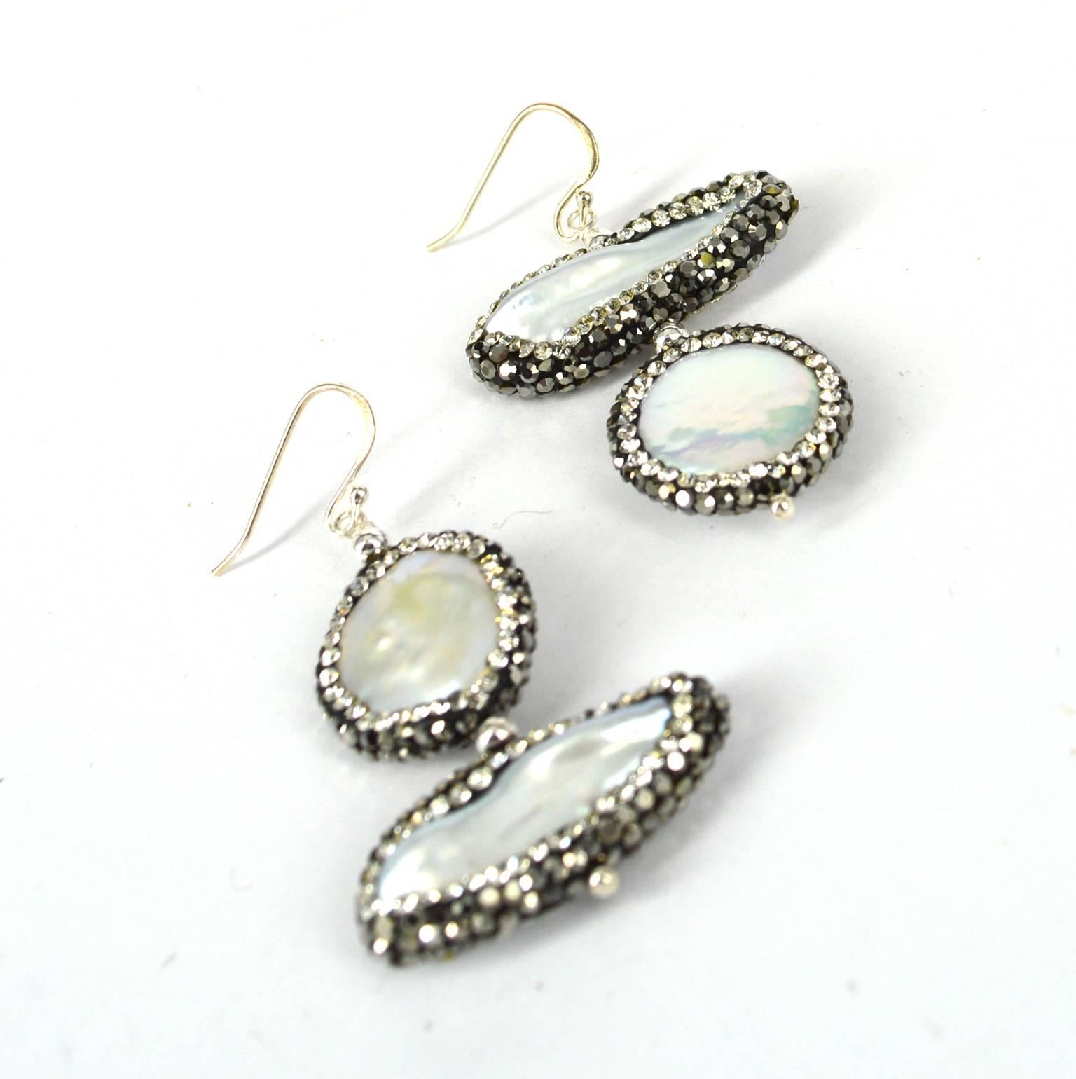 Contemporary Freshwater Pave Pearl Earrings