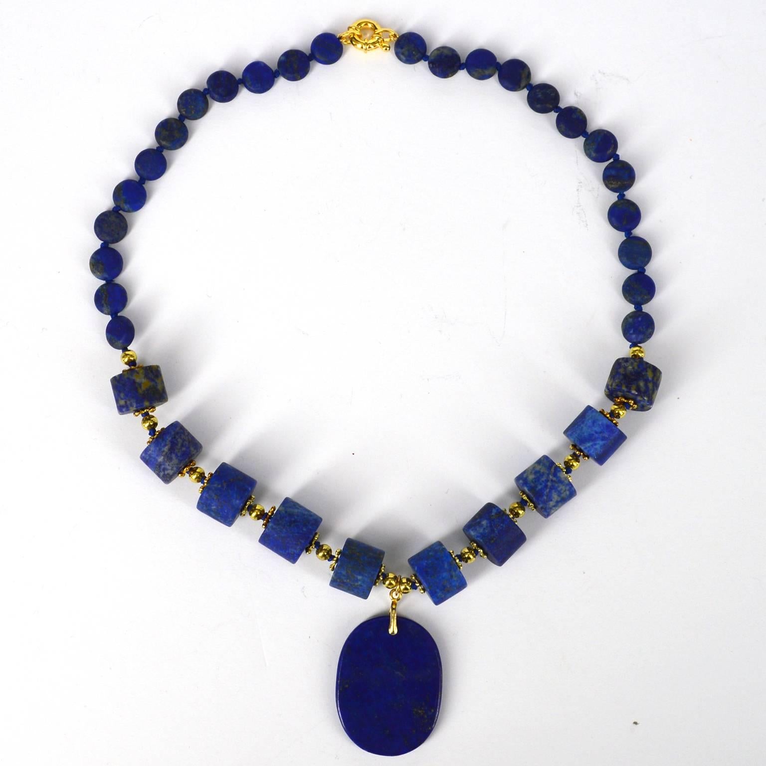 Modern Decadent Jewels Lapis Lazuli Pendant Gold Necklace