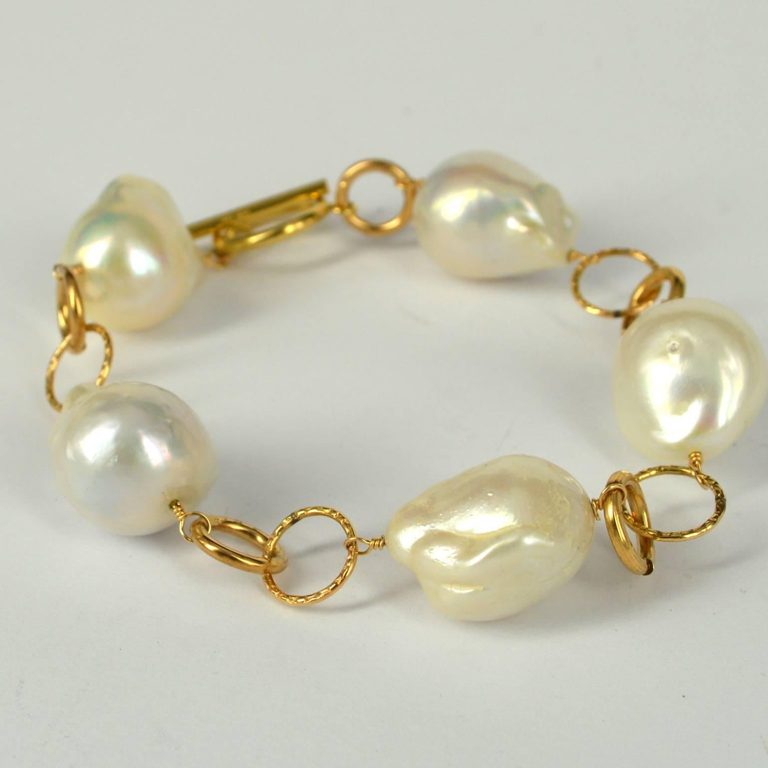 Modern Decadent Jewels Baroque Pearl Link Gold Bracelet