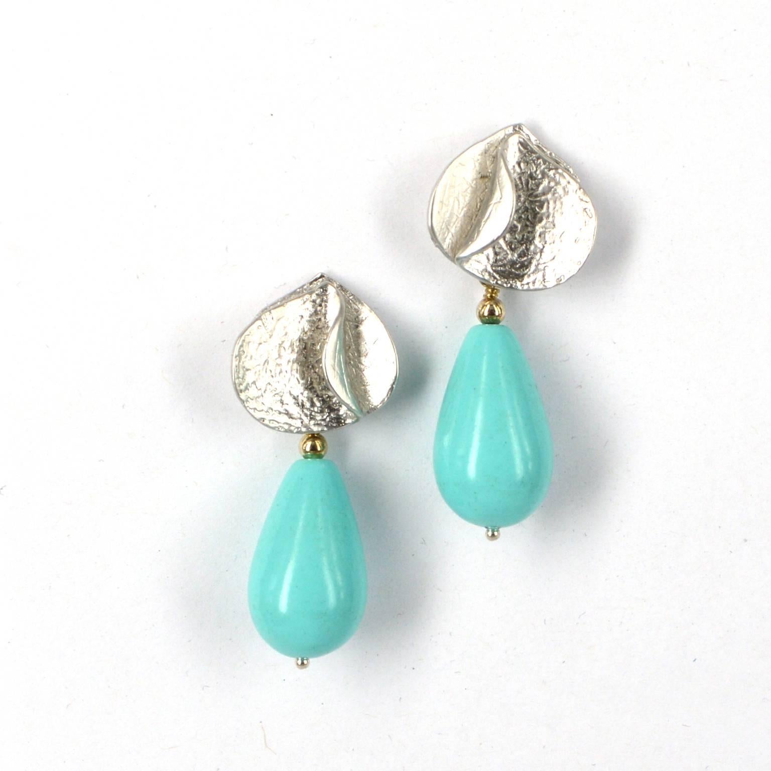 Modern Decadent Jewels White Gold Turquoise Earrings