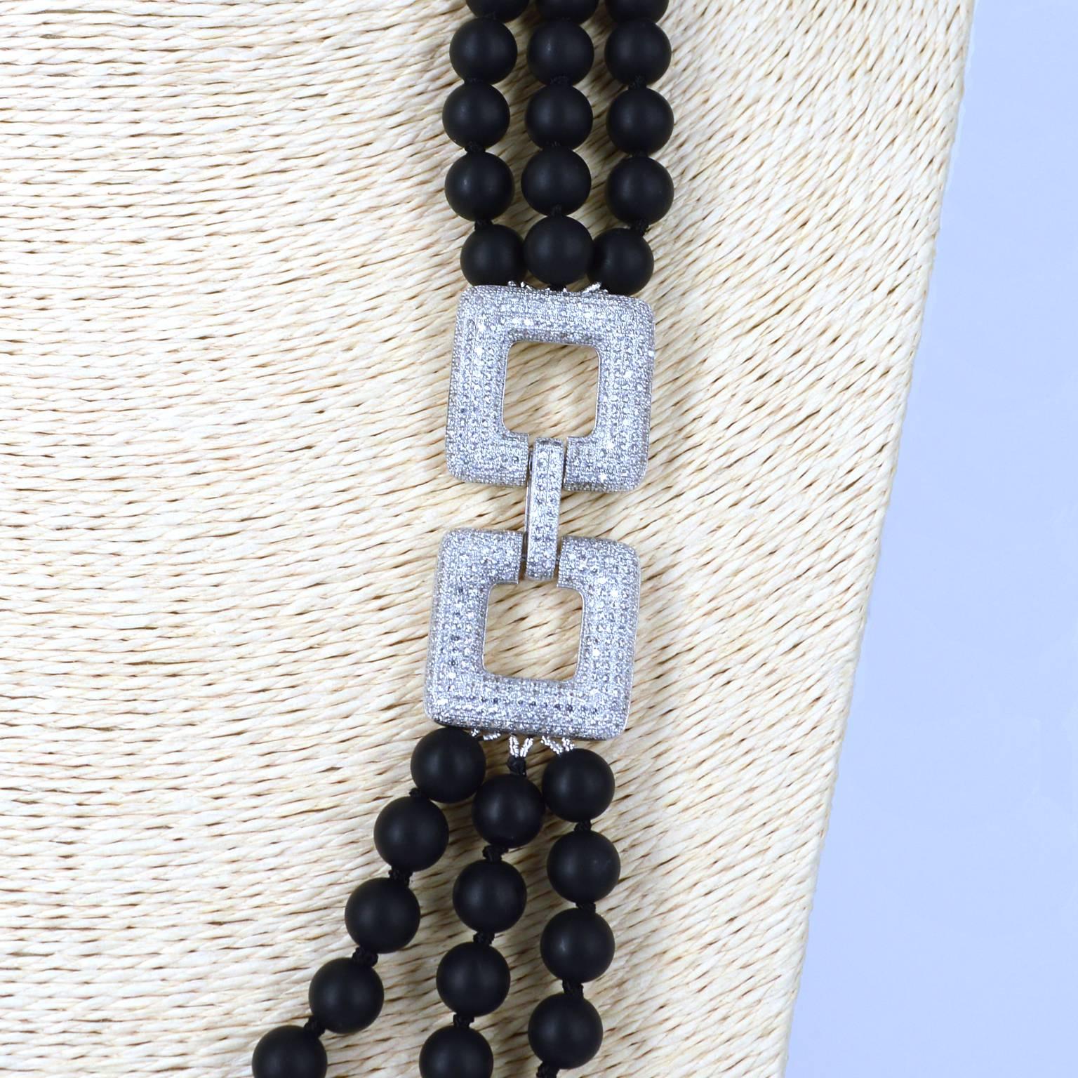 Modern Decadent Jewels Multi Strand Matt Onyx Pearl Silver Necklace