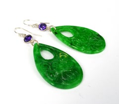 Decadent Jewels Carved Jade Amethyst Silver Earrings