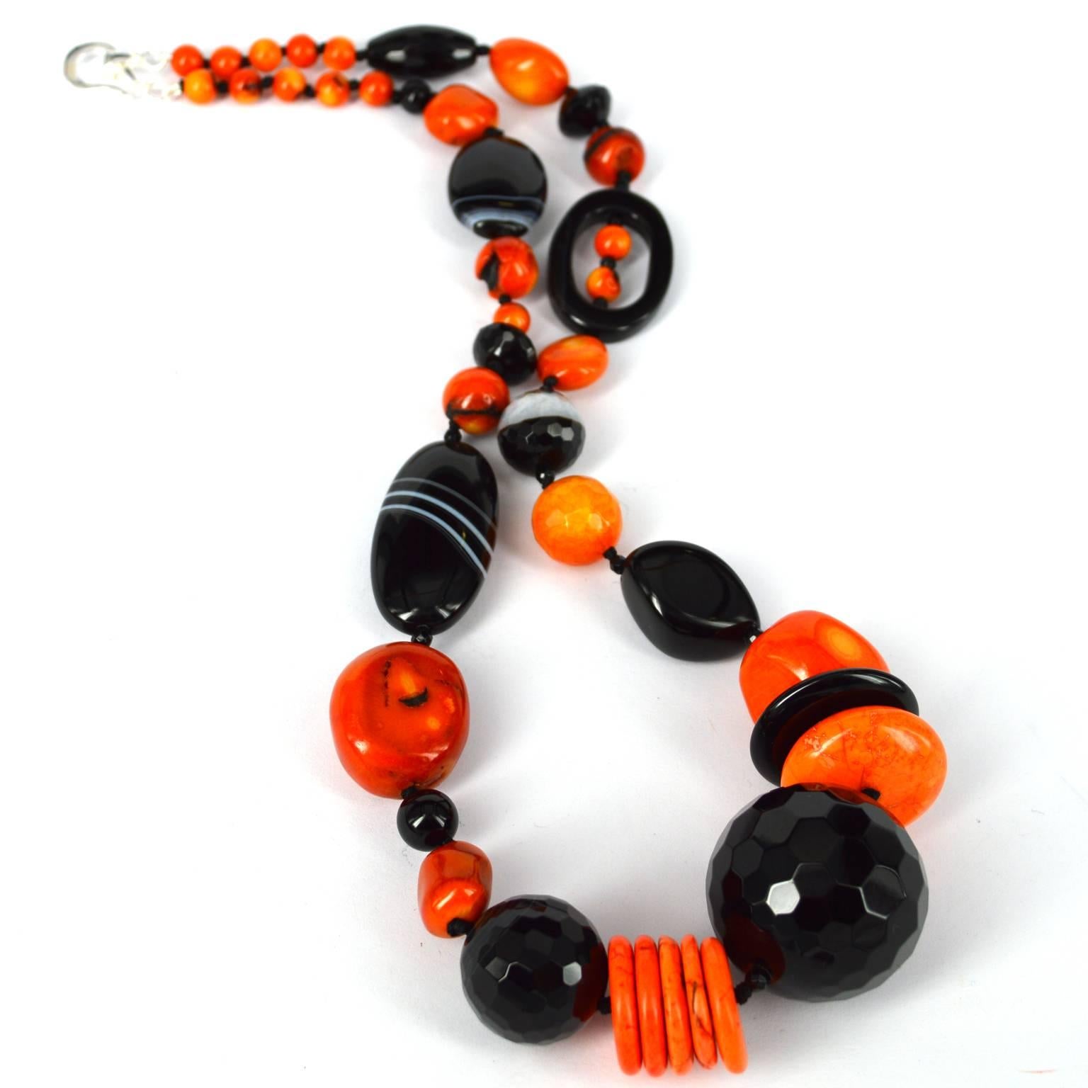 Decadent Jewels Bold and Bright Orange Coral Agate Silver and Necklace In New Condition In Sydney, AU
