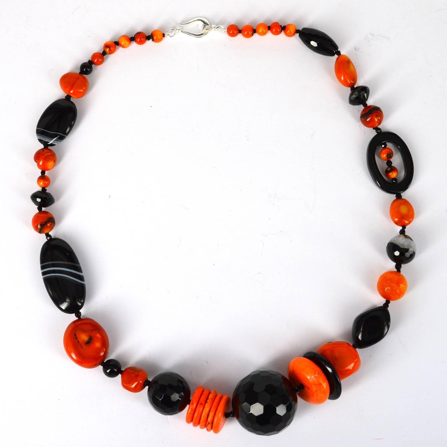 Women's Decadent Jewels Bold and Bright Orange Coral Agate Silver and Necklace