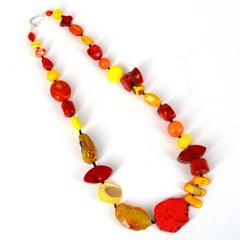 Decadent Jewels "Sunset" Coral Agate Howlite Shell, Silver Necklace
