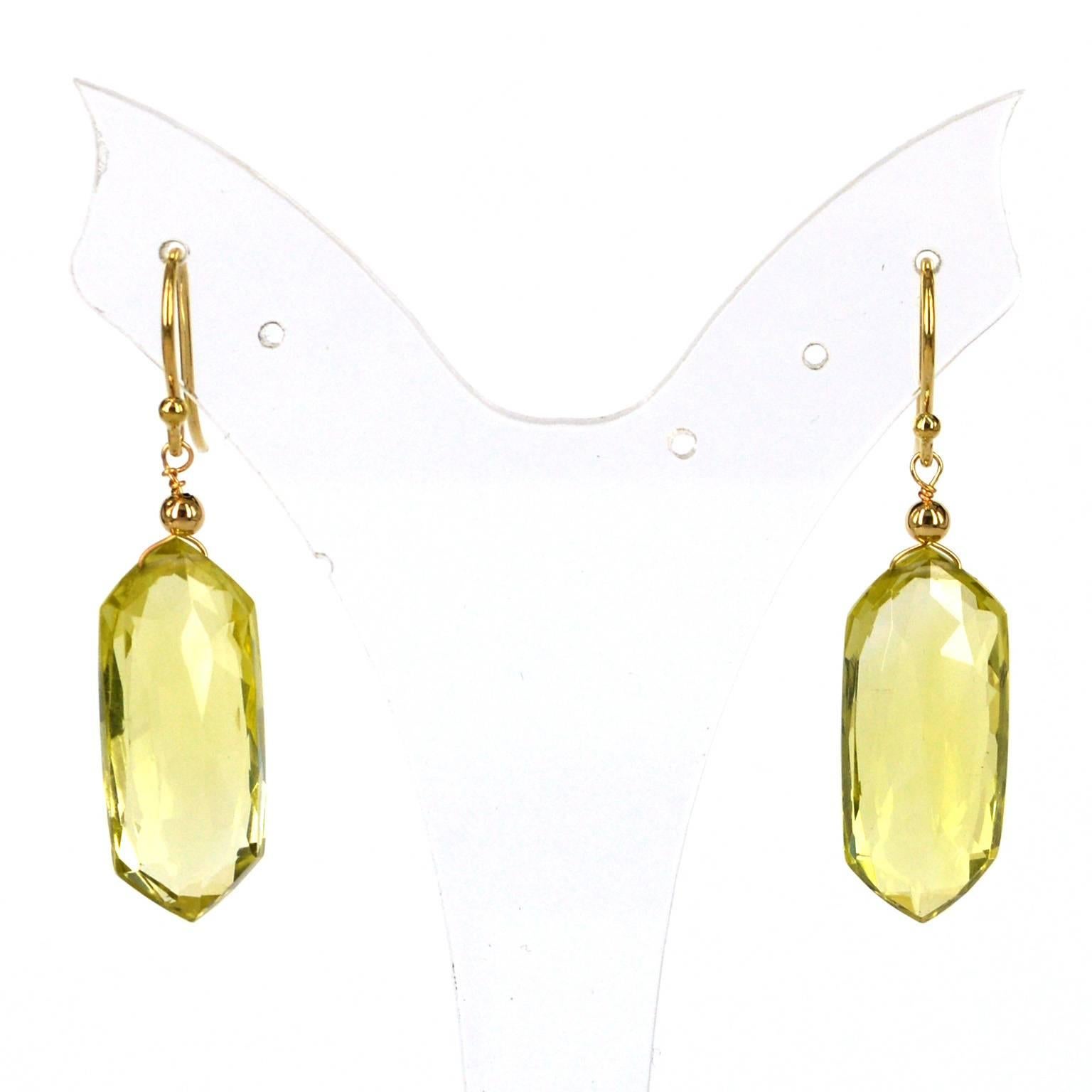 Art Deco Decadent Jewels Lemon Quartz Fancy Cut 14 Karat Gold Earrings