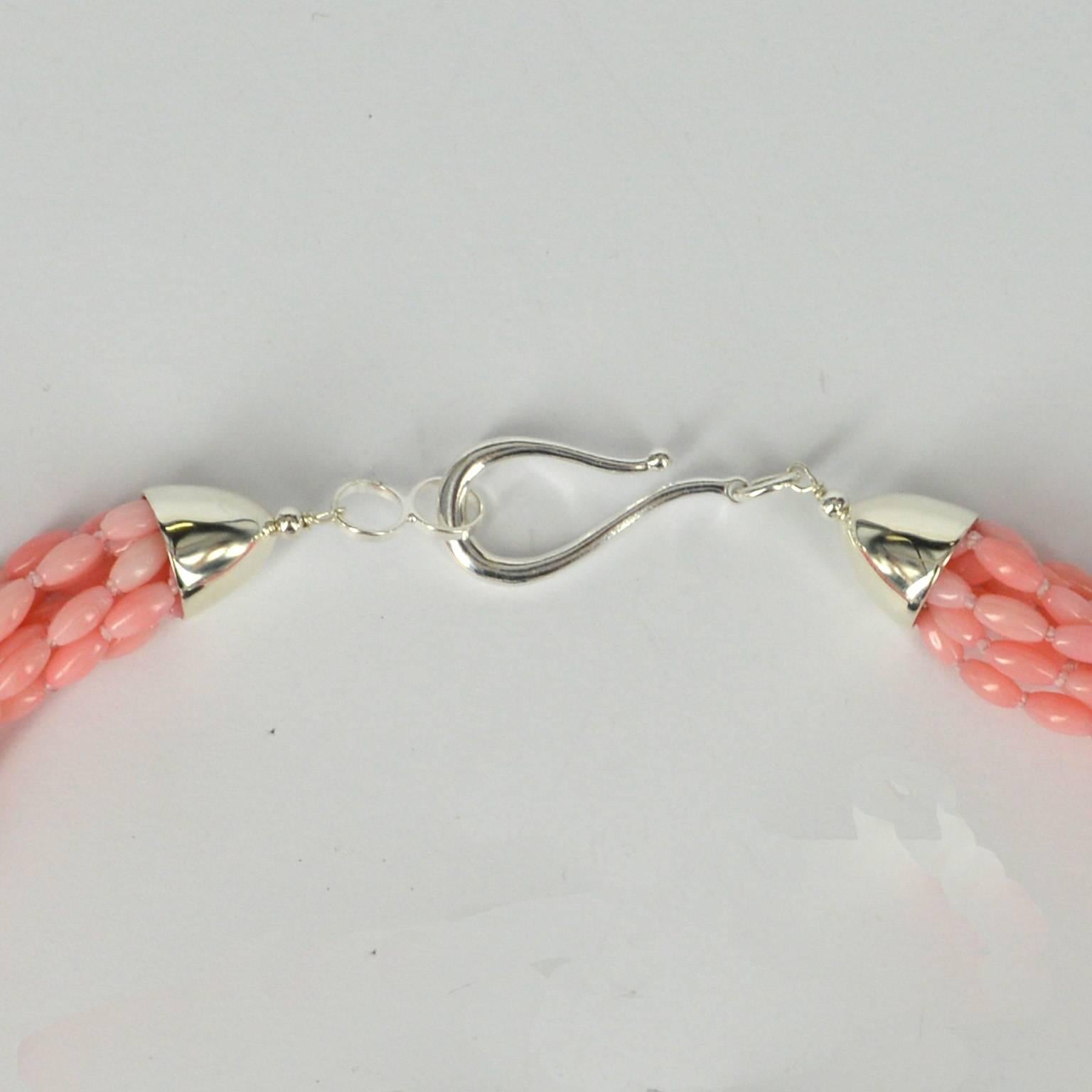 Decadent Jewels Nine Strand Apricot Coral Sterling Silver Necklace In New Condition For Sale In Sydney, AU