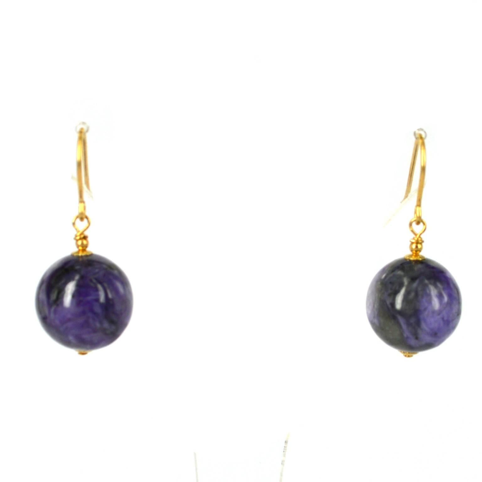 Contemporary Decadent Jewels Charoite Gold Earrings