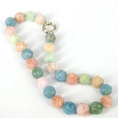 Decadent Jewels Carved A+ Beryl Aquamarine Morganite Silver Necklace