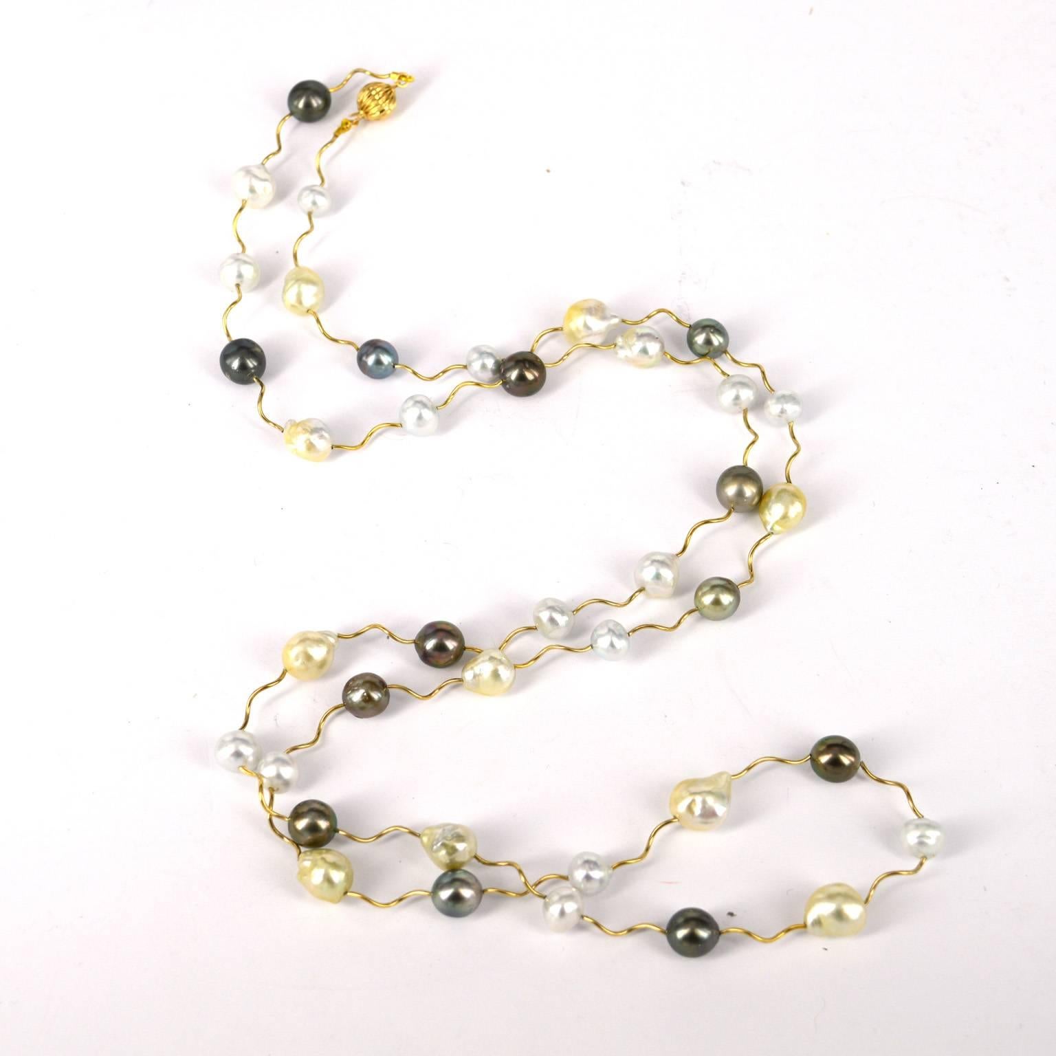 Contemporary Decadent Jewels Tahitian South Sea Pearl Long Gold Necklace For Sale