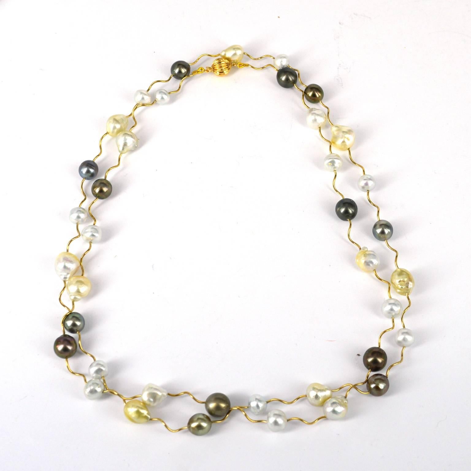 Decadent Jewels Tahitian South Sea Pearl Long Gold Necklace In New Condition For Sale In Sydney, AU