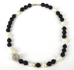 Decadent Jewels Matt Onyx Fresh Water Pearl CZ Sterling Silver Necklace