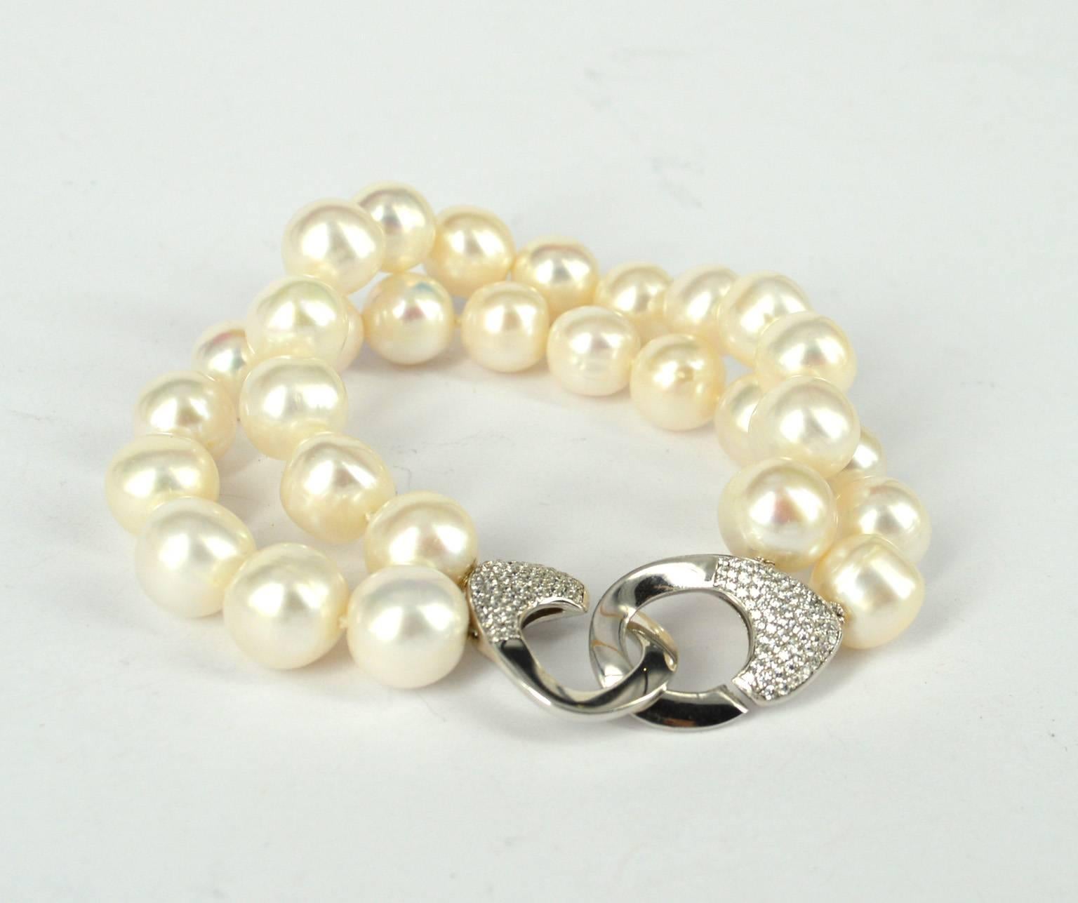 Women's Decadent Jewels Fresh Water Pearl Sterling Silver Two-Strand Bracelet For Sale