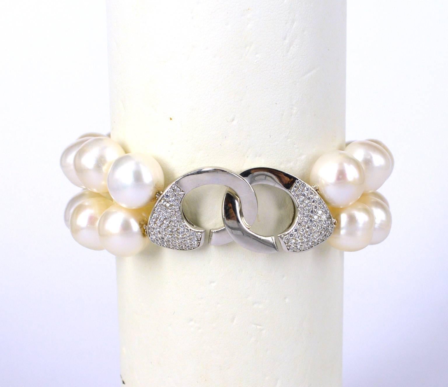 Contemporary Decadent Jewels Fresh Water Pearl Sterling Silver Two-Strand Bracelet For Sale
