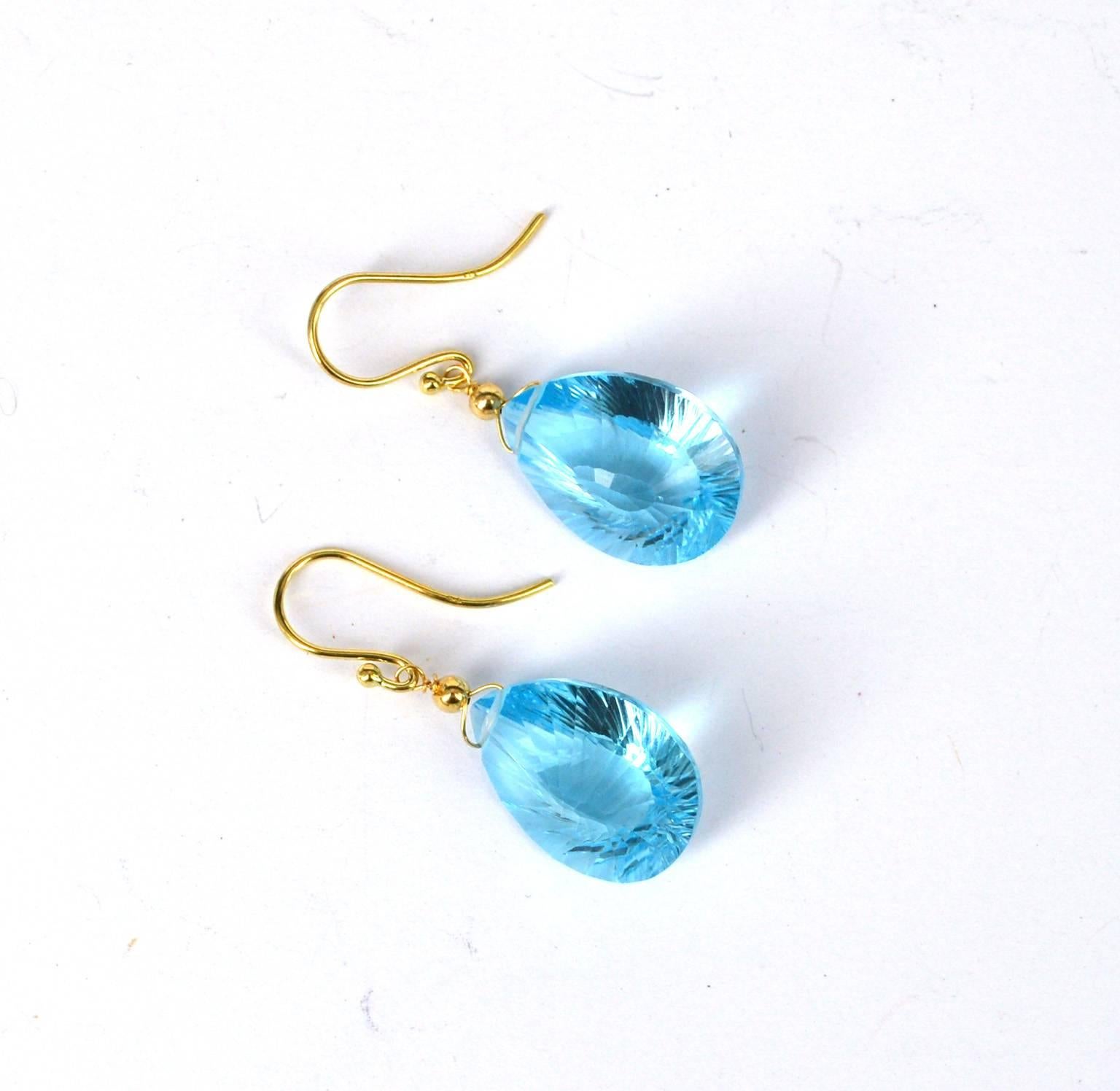 Decadent Jewels Blue Topaz Gold Earrings In New Condition In Sydney, AU