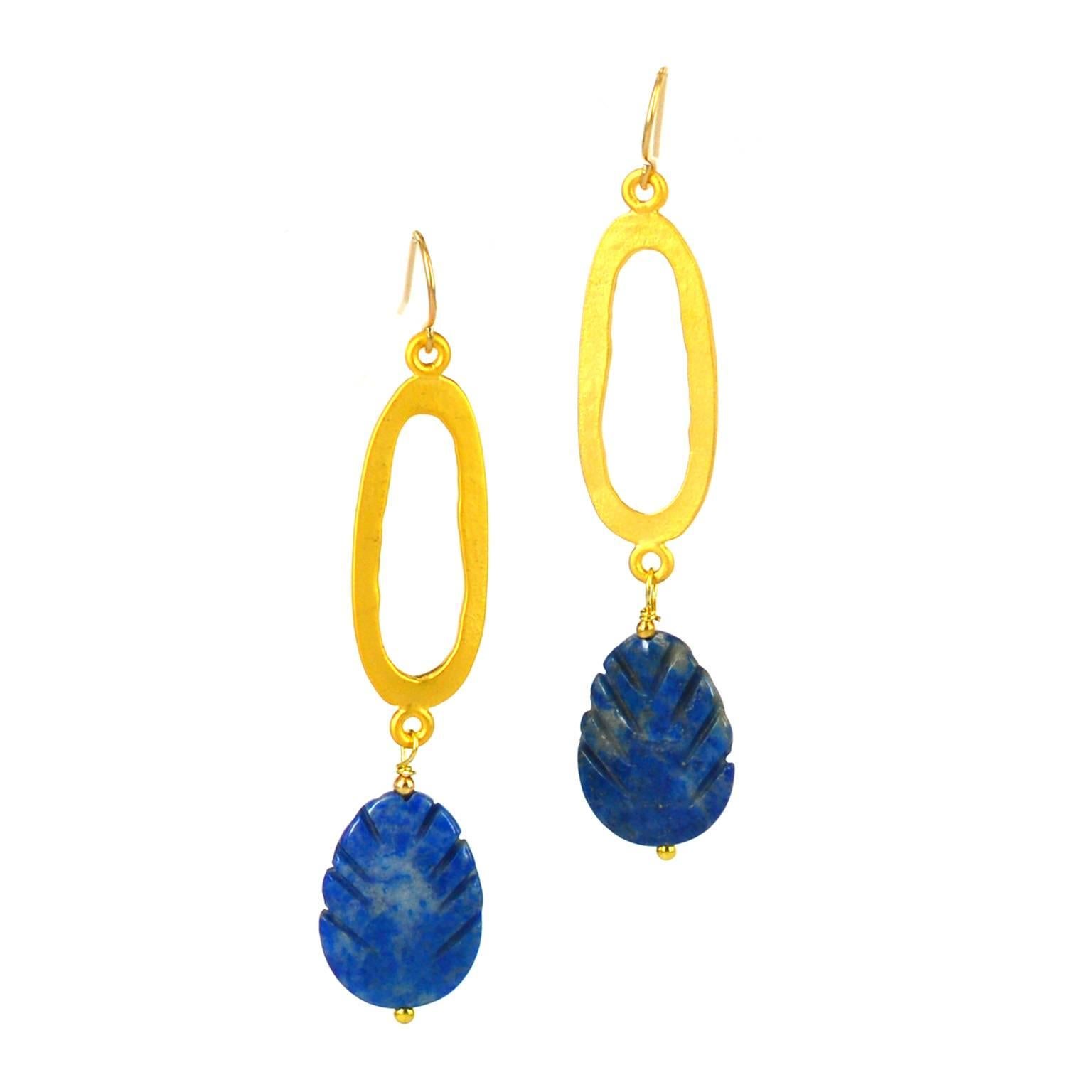 Decadent Jewels Carved Lapis Lazuli and Gold Earrings