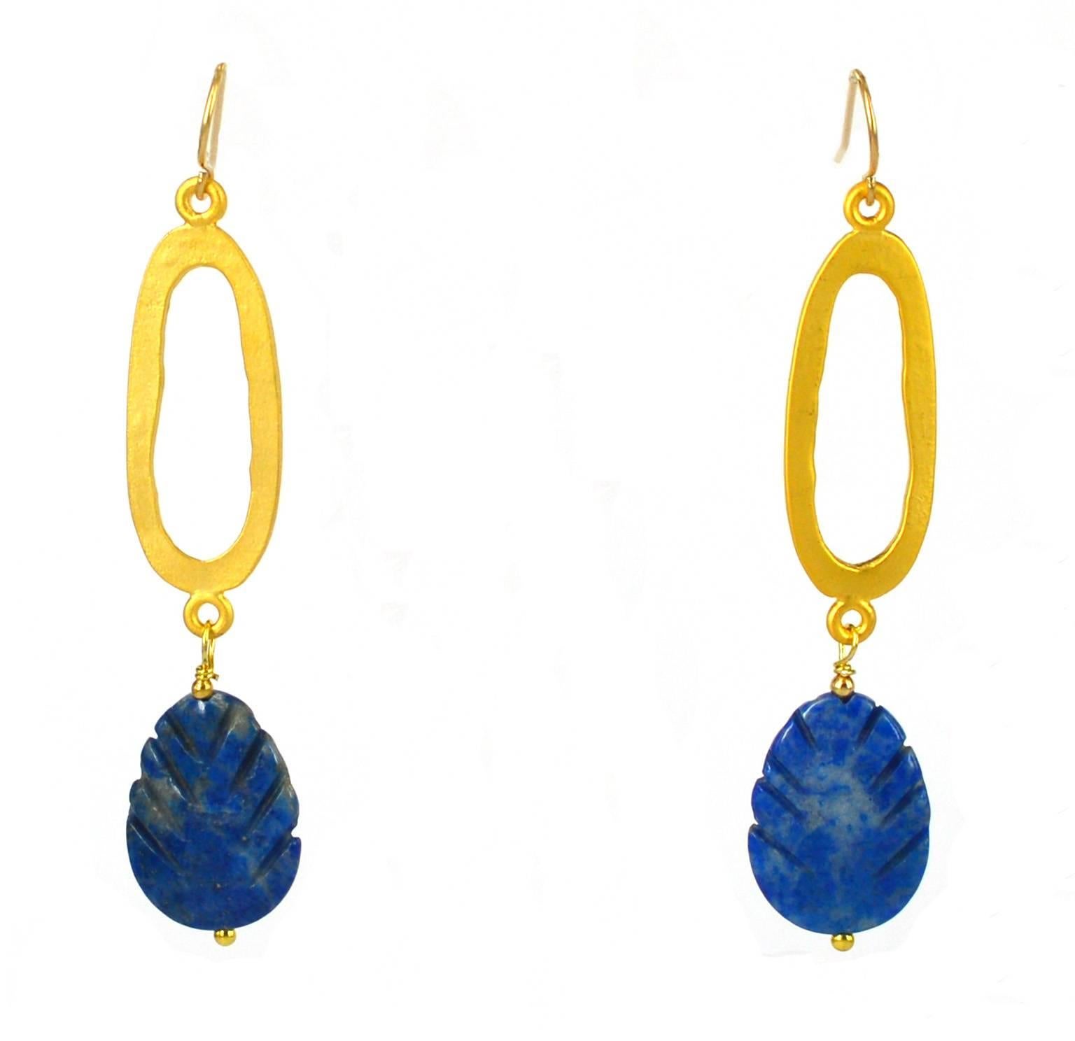 Decadent Jewels Carved Lapis Lazuli and Gold Earrings In New Condition In Sydney, AU