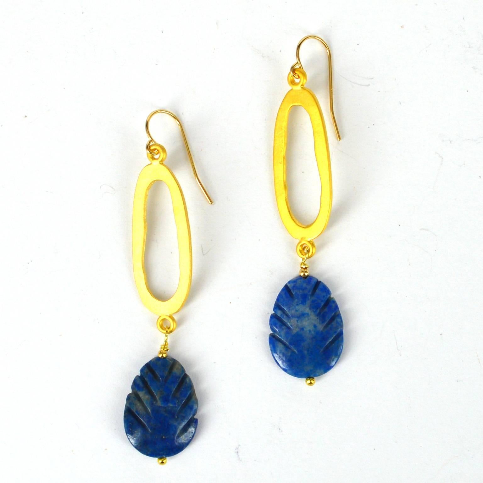 Contemporary Decadent Jewels Carved Lapis Lazuli and Gold Earrings