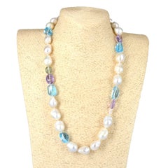 Decadent Jewels Blue Topaz Amethyst and Fresh Water Pearl Silver Necklace