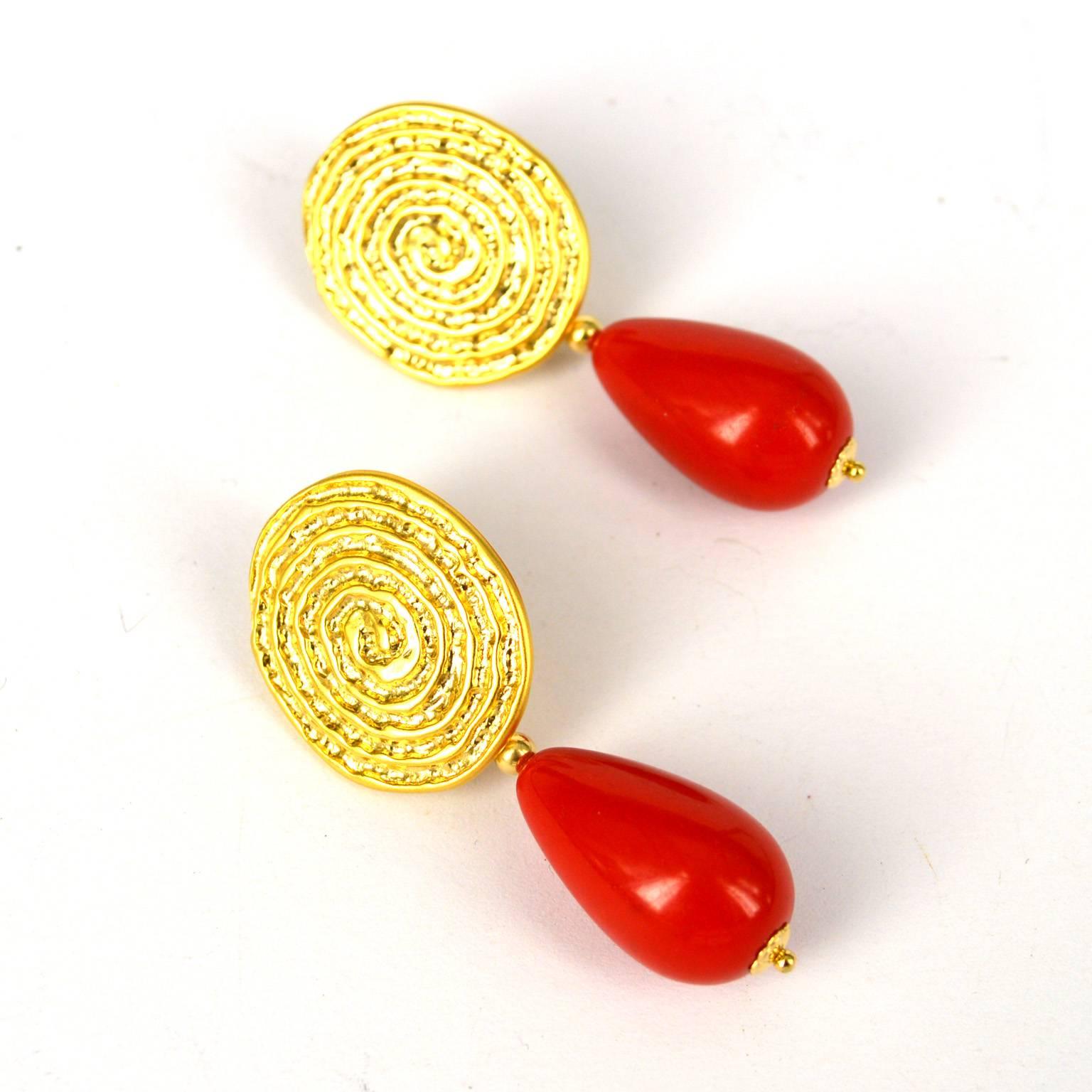 Contemporary Decadent Jewels Red and Gold Earrings