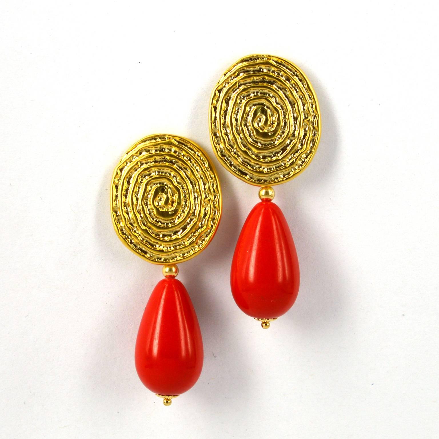 Decadent Jewels Red and Gold Earrings In New Condition In Sydney, AU