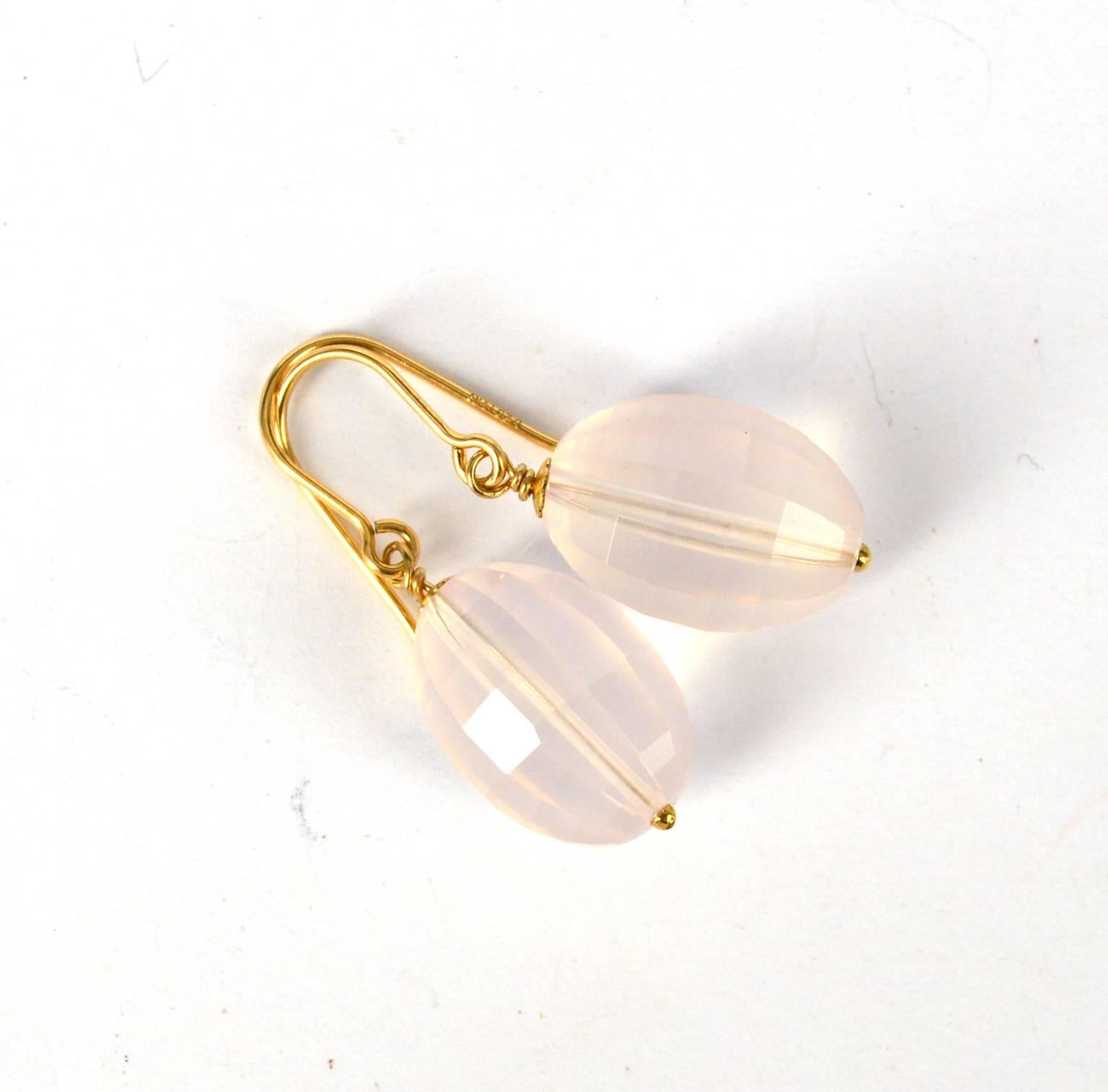 Decadent Jewels Rose Quartz Gold Earrings In New Condition In Sydney, AU