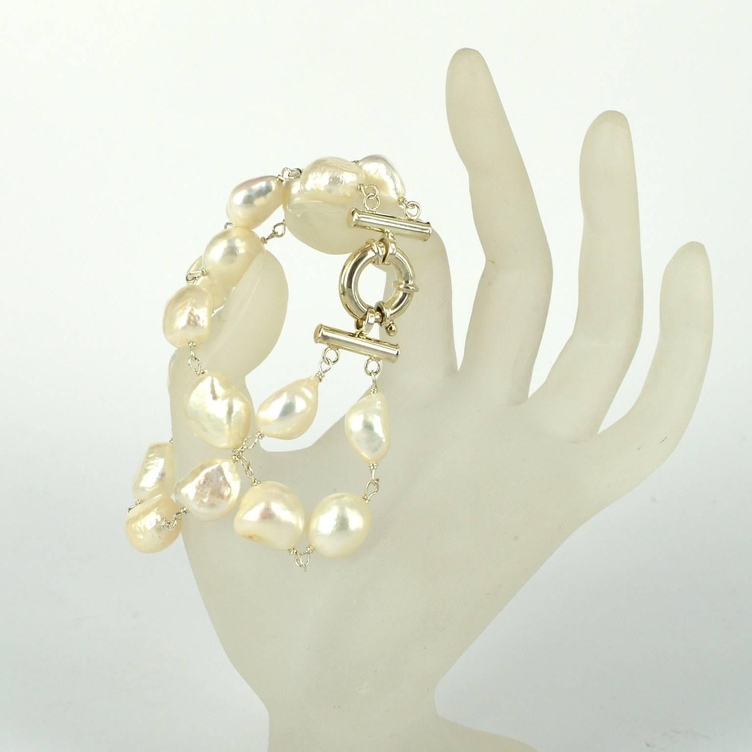 Decadent Jewels Fresh Water Pearl Double Strand Silver Bracelet In New Condition In Sydney, AU