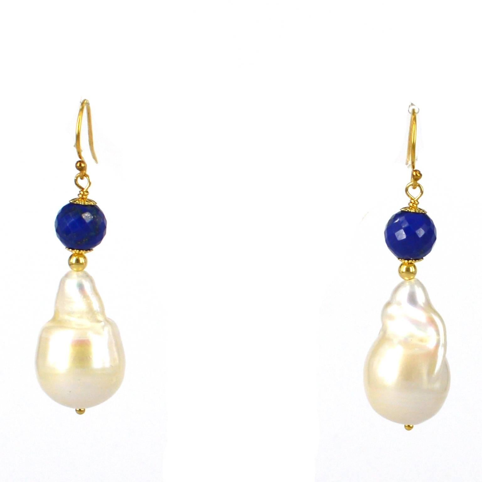 Round Cut Decadent Jewels Lapis Lazuli Pearl Earrings