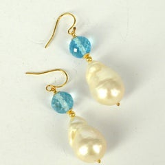 Decadent Jewels Blue Topaz Baroque Pearl Gold Earrings