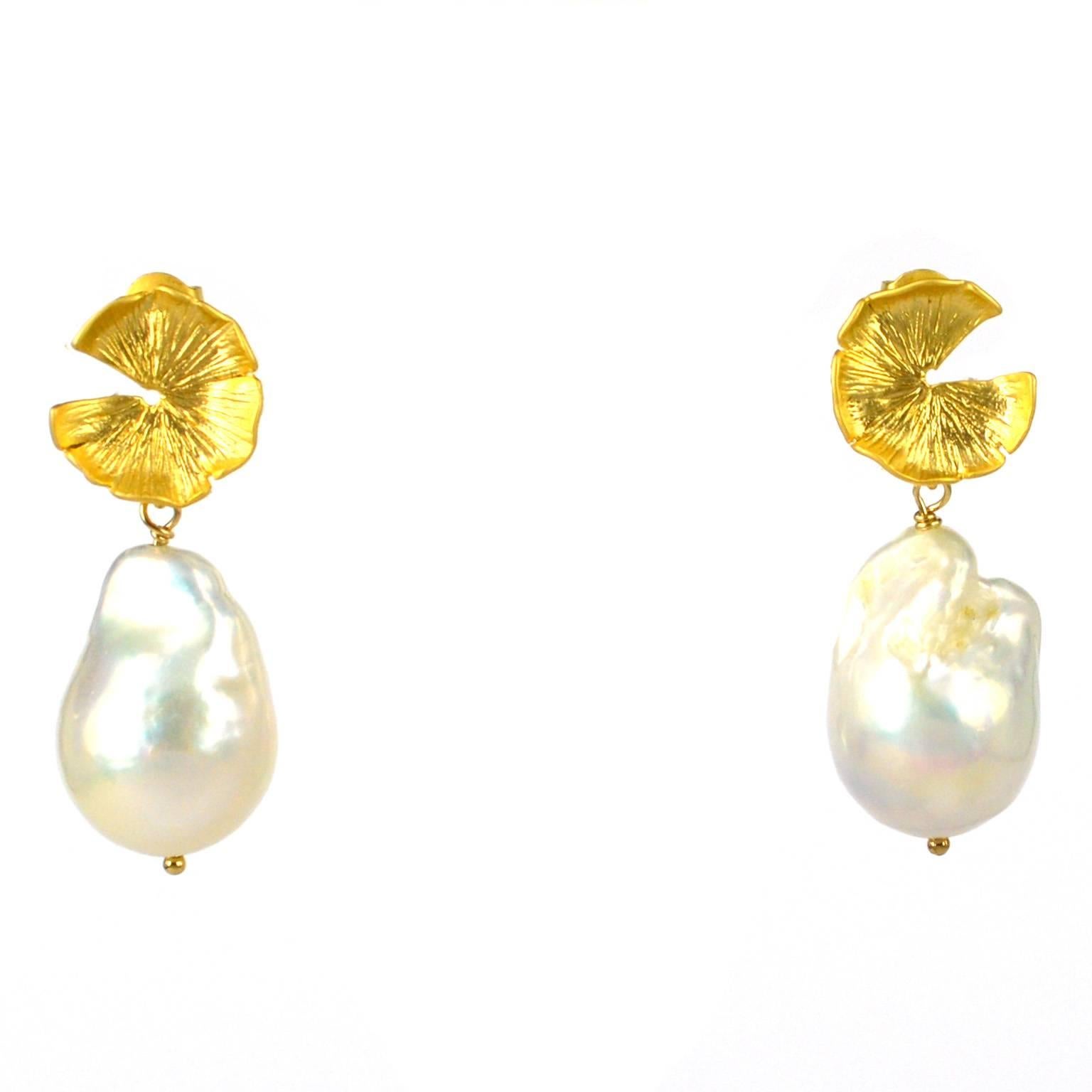 Contemporary Decadent Jewels Gold Baroque Pearl Earrings