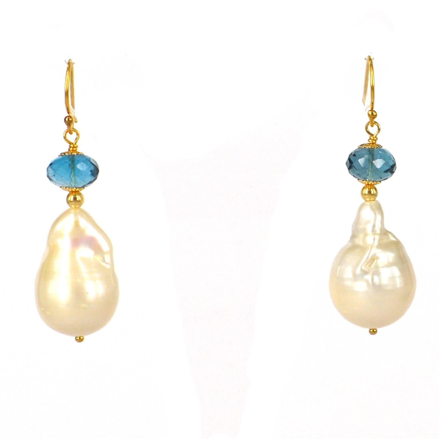 Modern Decadent Jewels London Blue Topaz Baroque Pearl Earrings