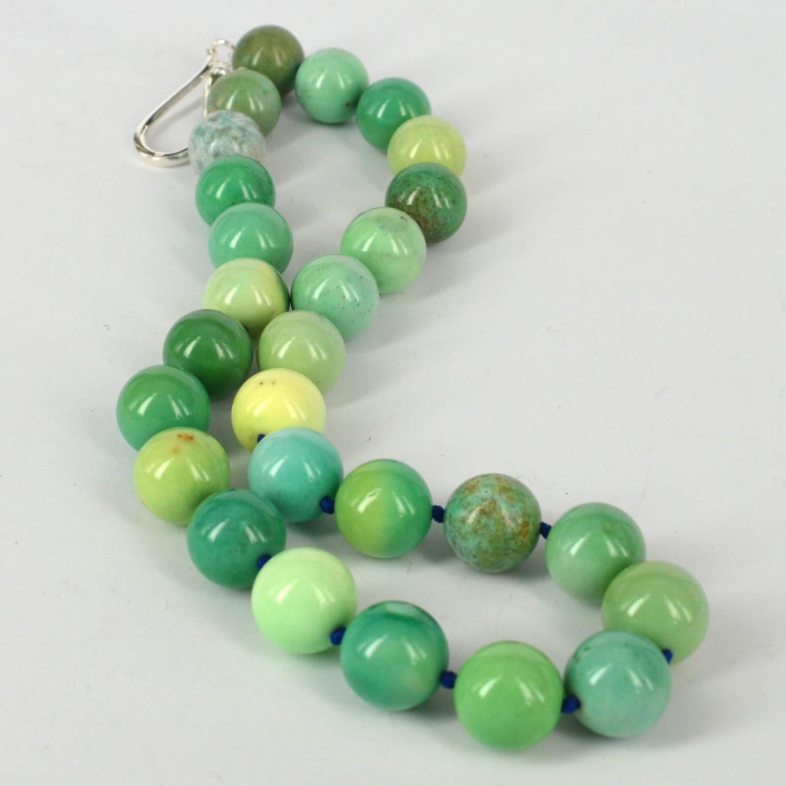 Decadent Jewels Green Grass Agate Silver Necklace In New Condition In Sydney, AU