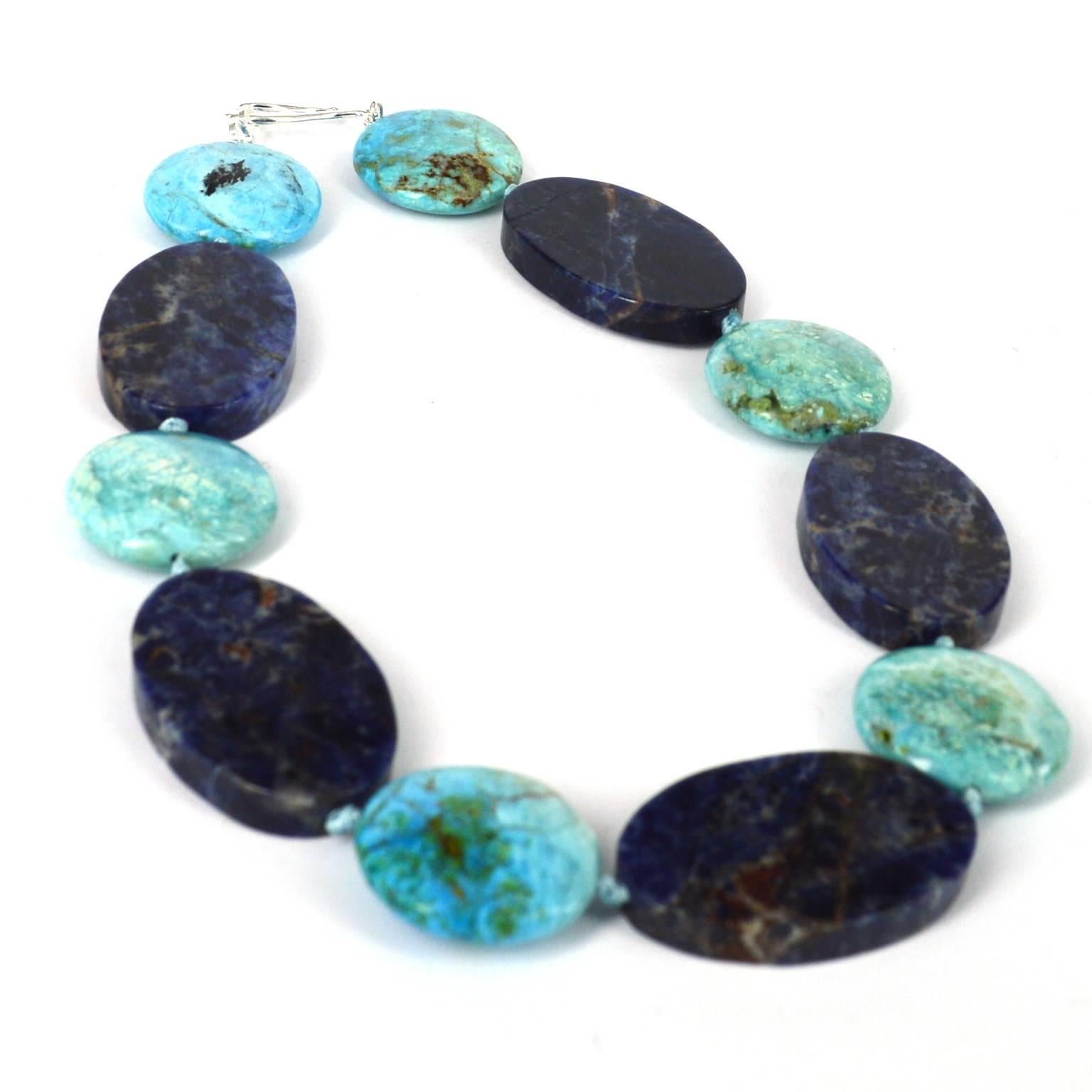 Decadent Jewels Sodalite African Blue Opal Silver Necklace In New Condition In Sydney, AU