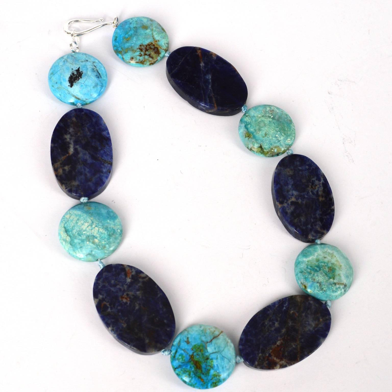 Modern Decadent Jewels Sodalite African Blue Opal Silver Necklace