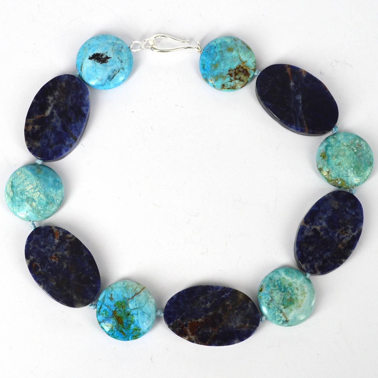 Women's Decadent Jewels Sodalite African Blue Opal Silver Necklace