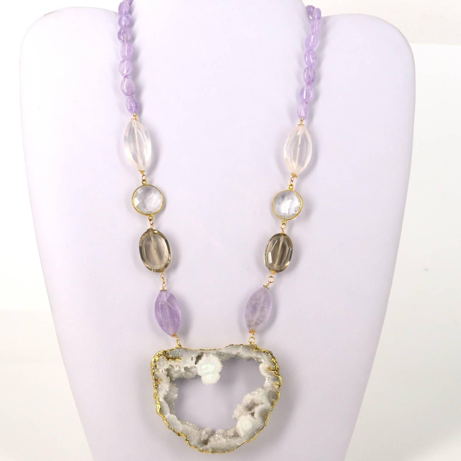 rose quartz and amethyst necklace