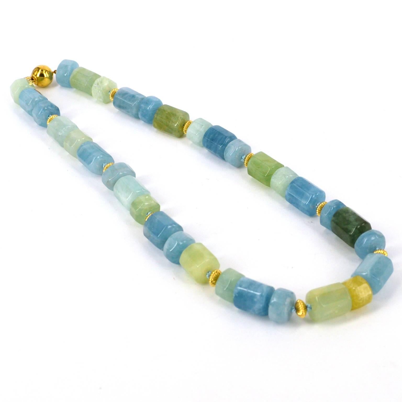 Modern Decadent Jewels Blue Green Aquamarine Gold Necklace For Sale
