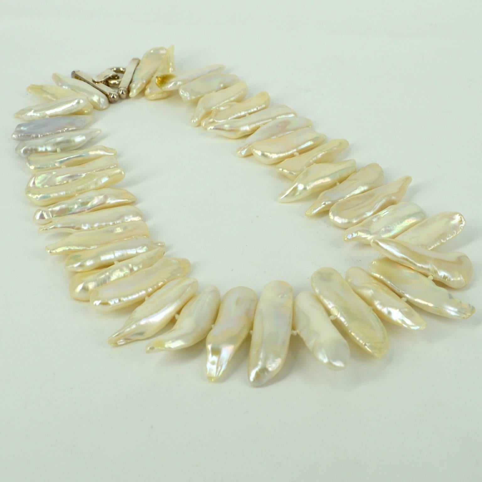 Extra Large Biwa Pearl Silver Collar Necklace 1